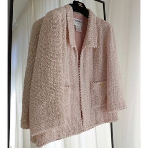 ❌SOLD❌ CHANEL 1999 SS Vintage Pink Beige Tweed Jacket CC Logo FR44 Large L Auth